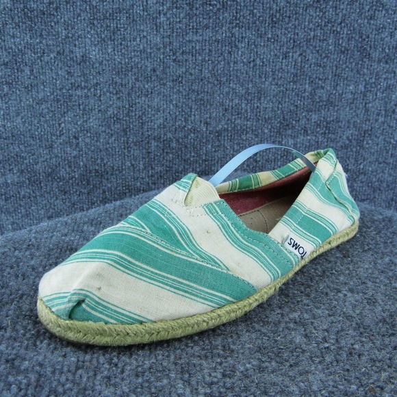 TOMS Women Flat Shoes Green Fabric‎ Slip On Size 8.5 Medium - Picture 1 of 10